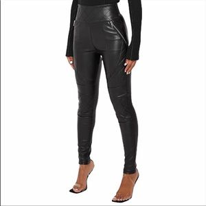 Maniere De Voir Quilted High Rise Faux Vegan Leather Moto Leggings